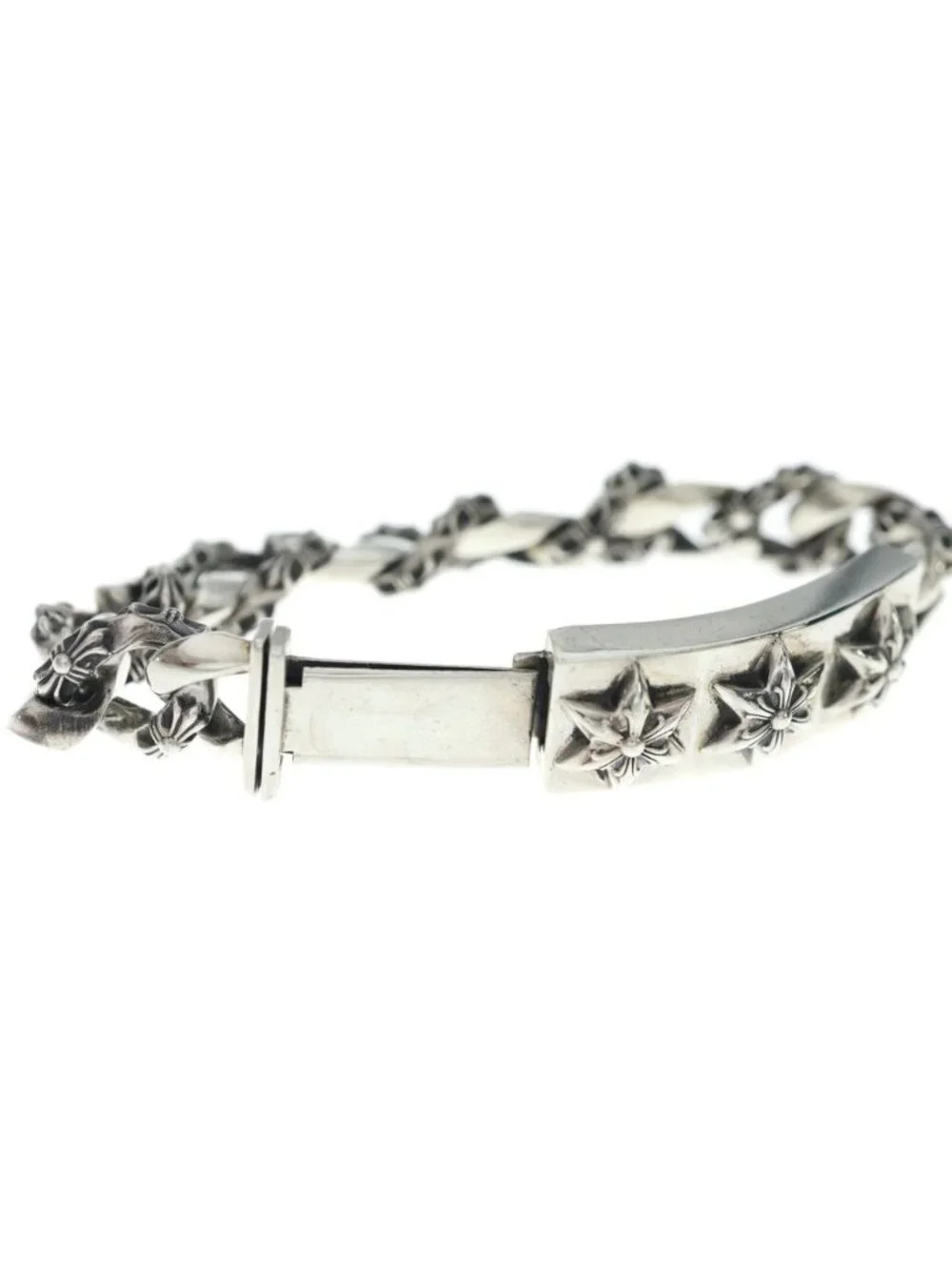 Chrome Hearts ID 3 Star Three ID Fancy Link Bracelet Silver